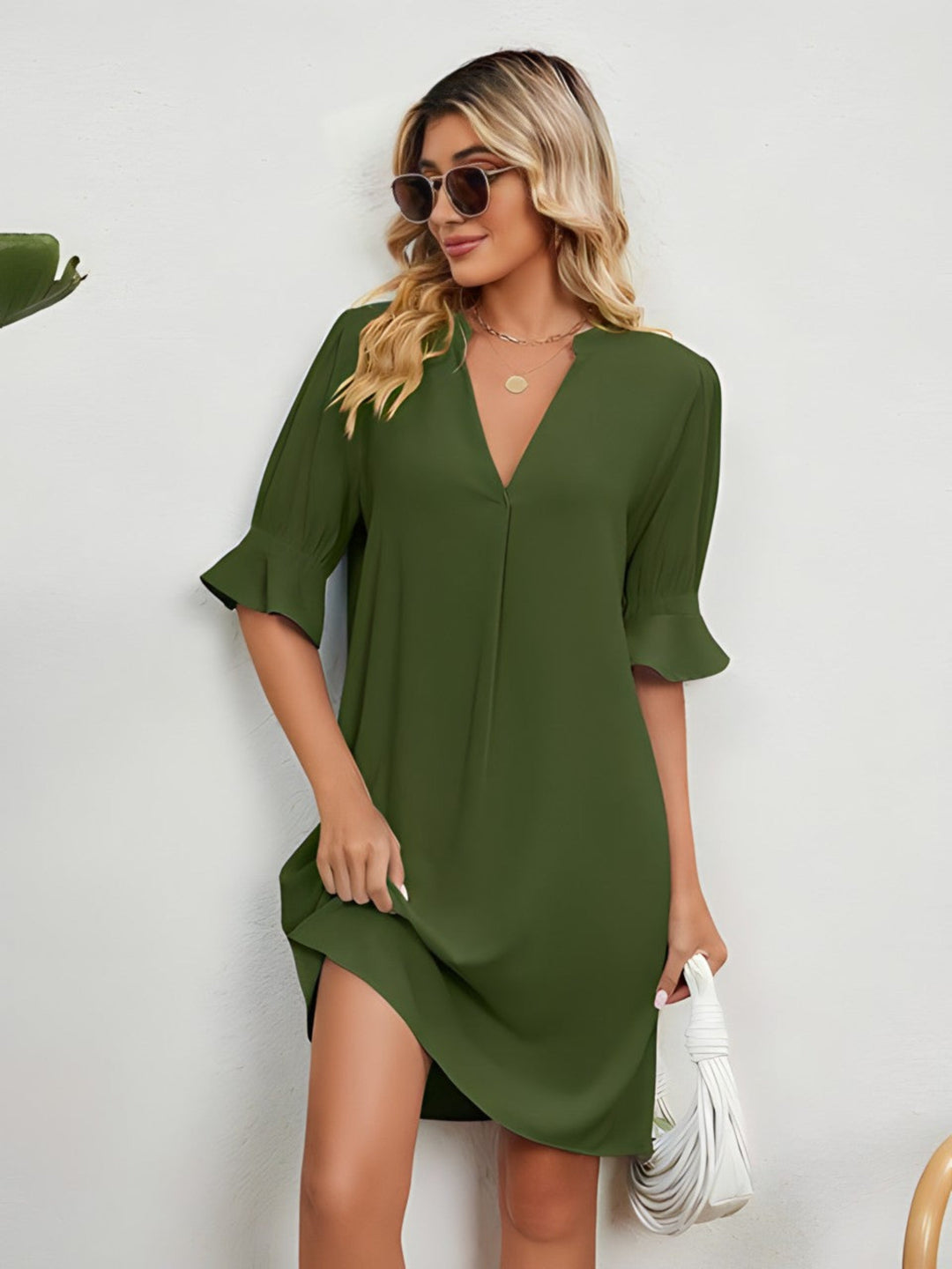 Amy | Casual Loose Pleated Knee Length Dress